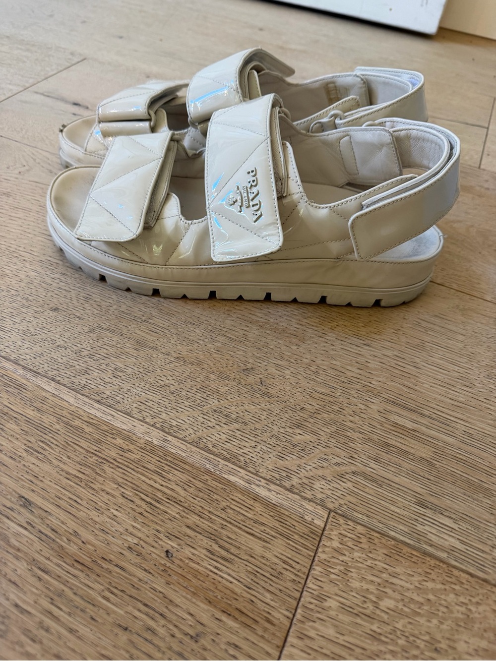 Prada Cream Quilted Strap Sandals - Picture 3 of 7